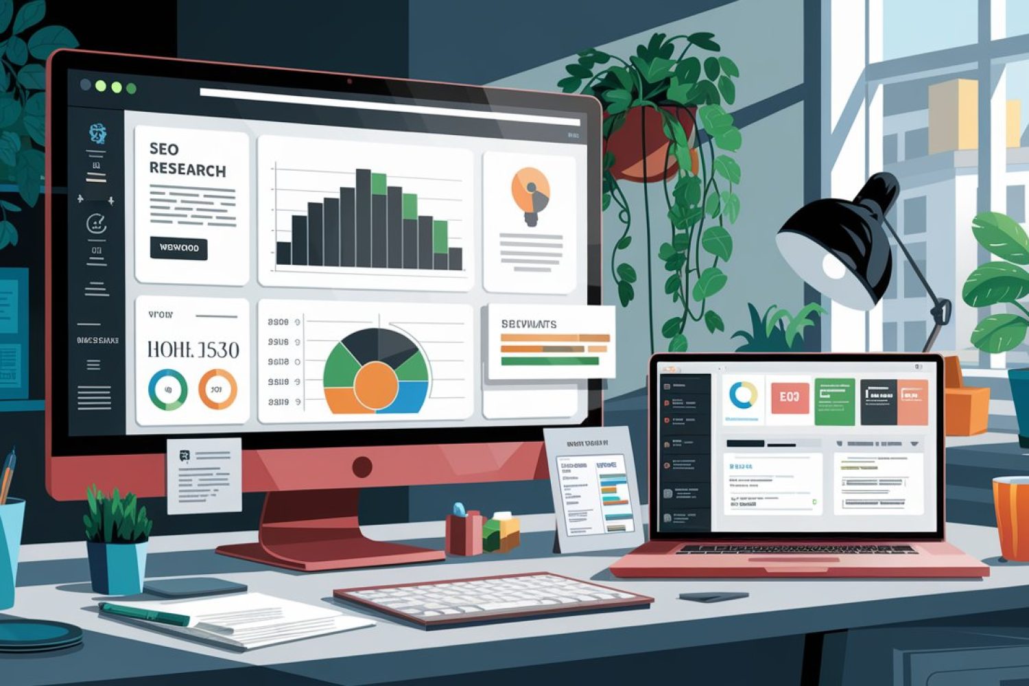 an illustration of a modern office workspace with J7BwIw5JSqK5MvUzMRmg6w ceKXjXCeRS26LAykTGRo4g - Istiak Ahamed